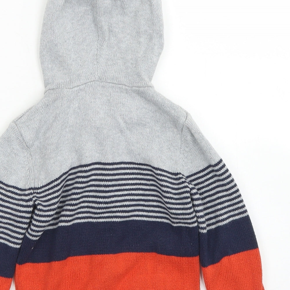 Bluezoo Boys Grey Crew Neck Striped Cotton Cardigan Jumper Size 2-3 Years  Zip - Dinosaur