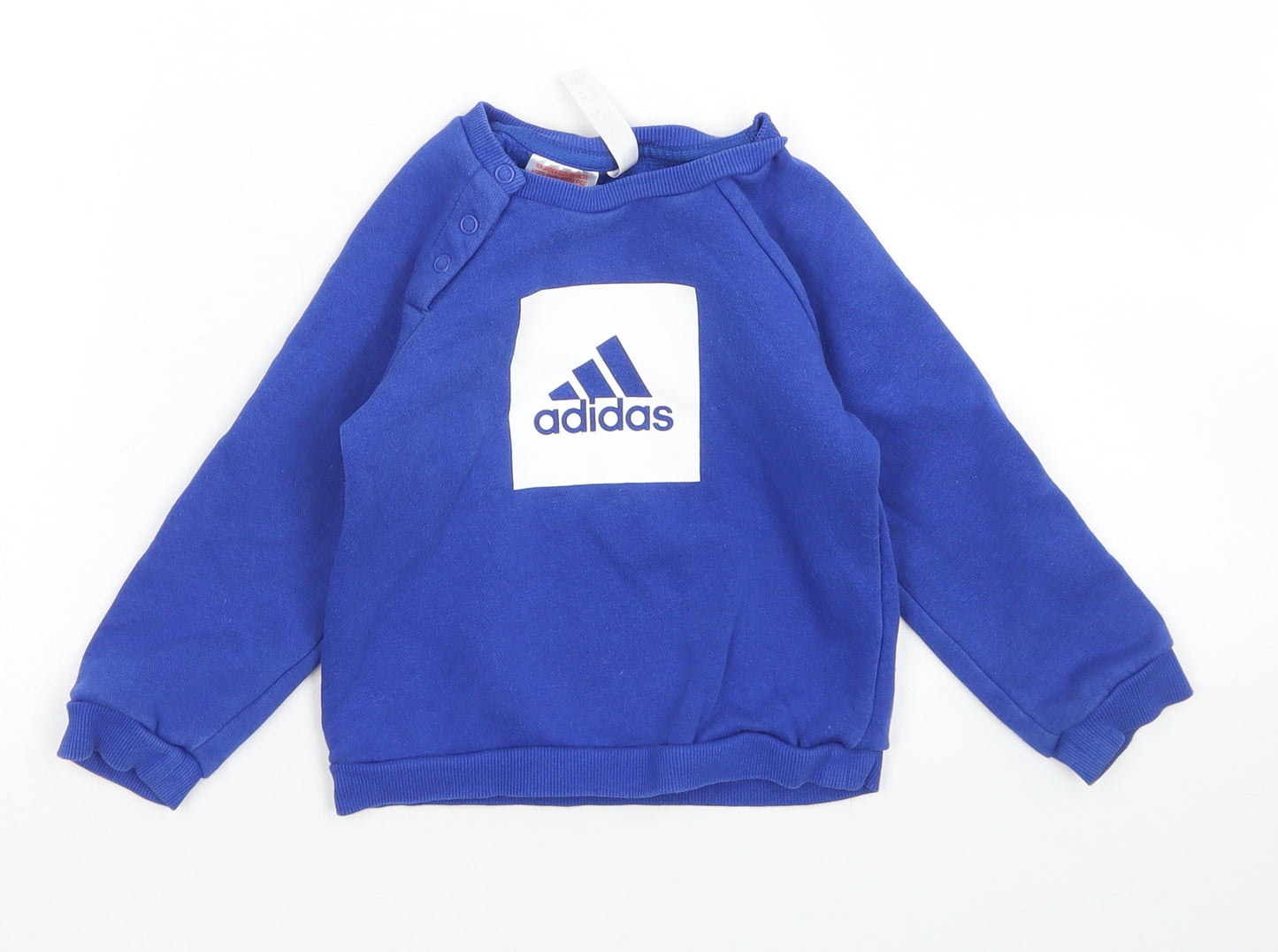 adidas Boys Blue  Cotton Pullover T-Shirt Size 12-18 Months Crew Neck Snap