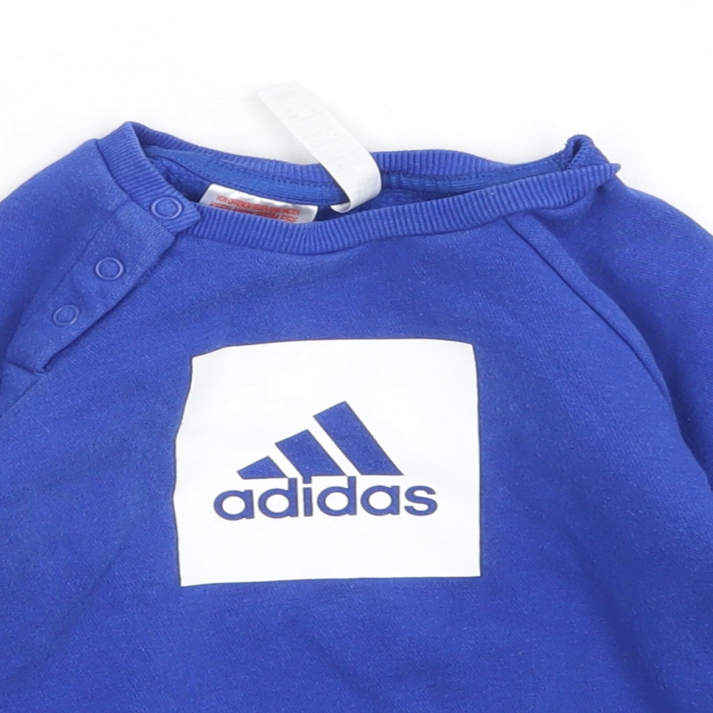 adidas Boys Blue  Cotton Pullover T-Shirt Size 12-18 Months Crew Neck Snap