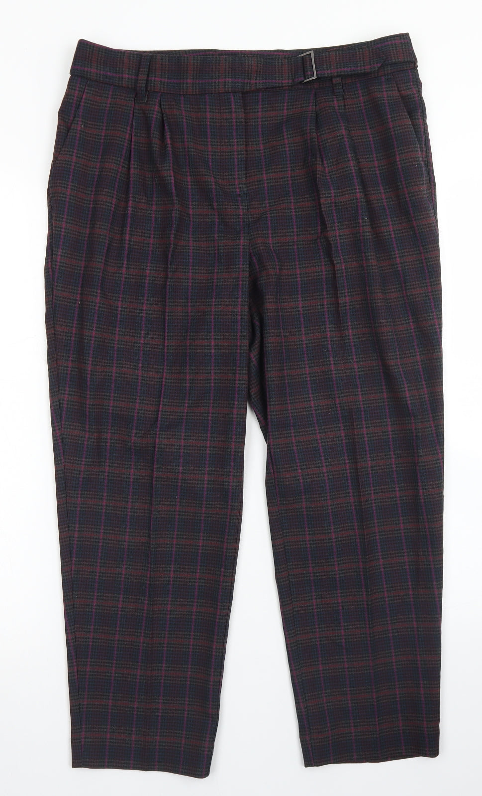 NEXT Womens Purple Plaid Polyester Bloomer Trousers Size 12 L22 in Regular Hook & Eye