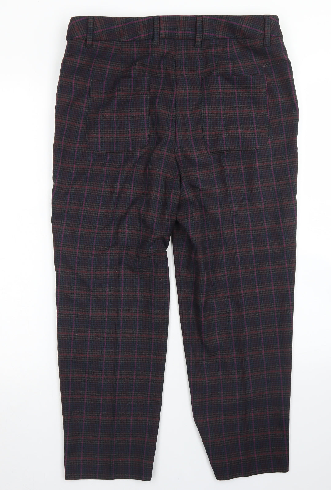 NEXT Womens Purple Plaid Polyester Bloomer Trousers Size 12 L22 in Regular Hook & Eye