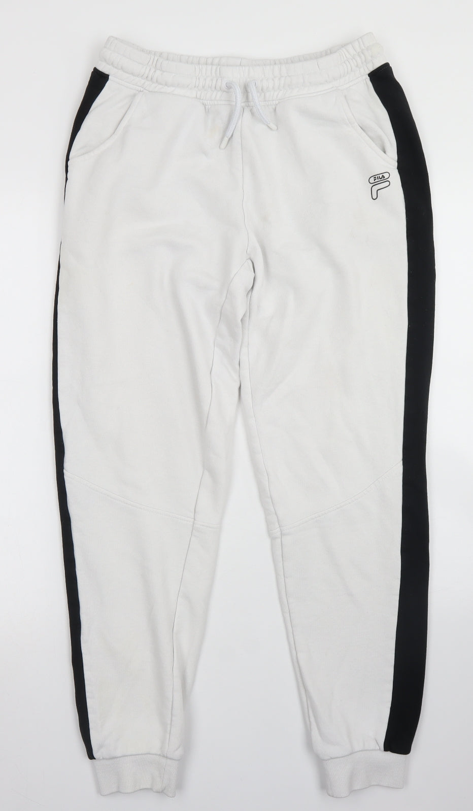 FILA Mens White  Cotton Jogger Trousers Size M L28 in Regular Drawstring