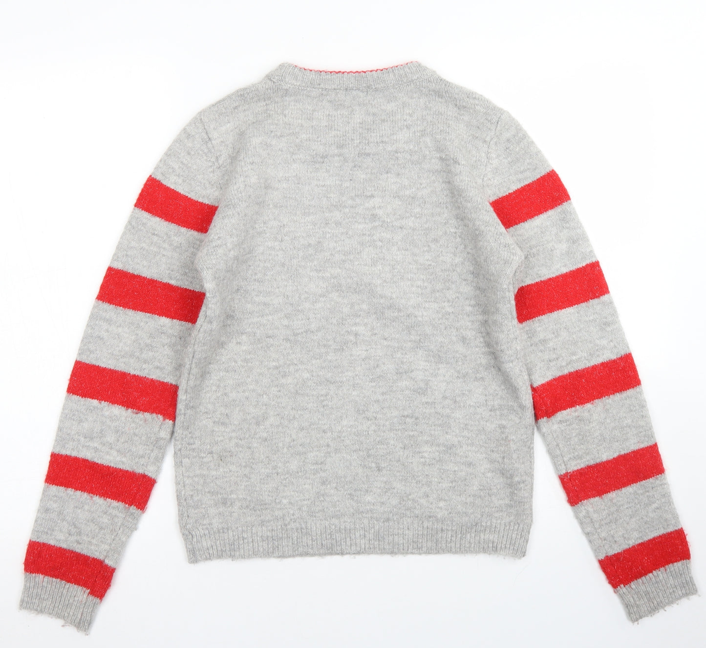 NEXT Girls Grey Crew Neck Striped Acrylic Pullover Jumper Size 11 Years   - Christmas Jumper