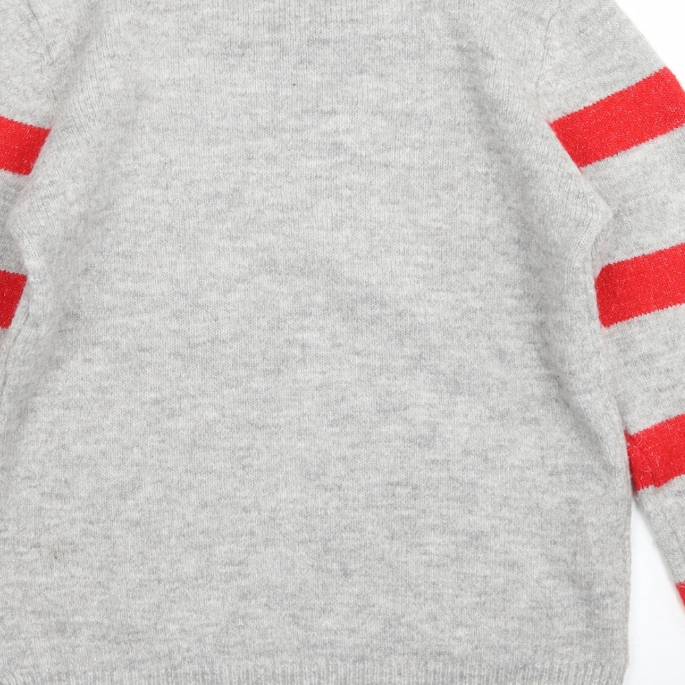 NEXT Girls Grey Crew Neck Striped Acrylic Pullover Jumper Size 11 Years   - Christmas Jumper