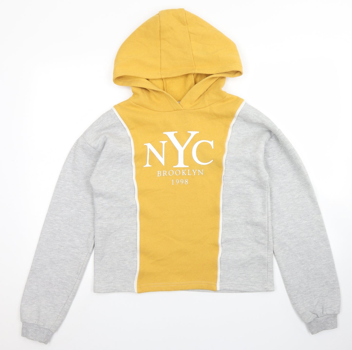 Primark Girls Grey Colourblock Cotton Pullover Hoodie Size 13-14 Years
