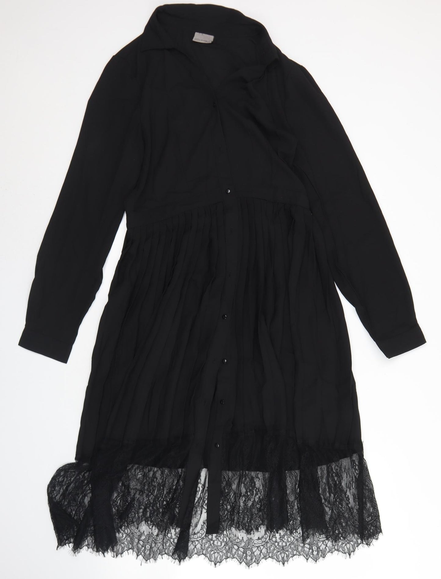 VERO MODA Womens Black  Polyester Shirt Dress  Size L  Collared Button - Lace Hem