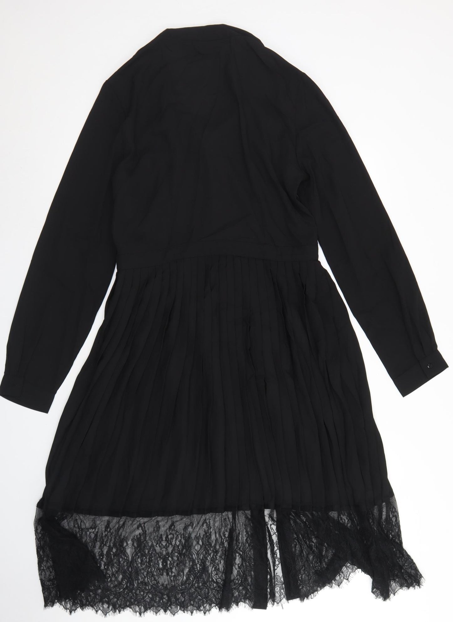 VERO MODA Womens Black  Polyester Shirt Dress  Size L  Collared Button - Lace Hem