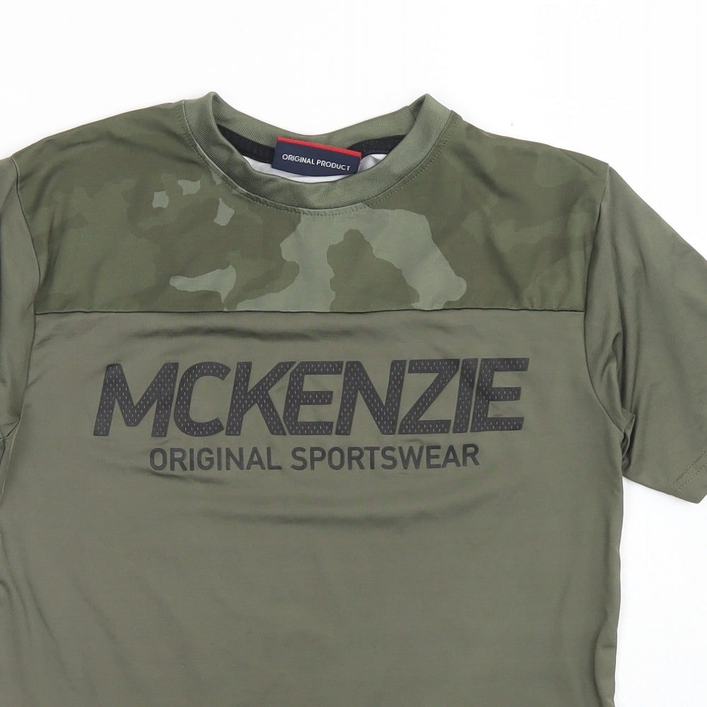 McKenzie Boys Green Camouflage Polyester Basic T-Shirt Size 8-9 Years Crew Neck