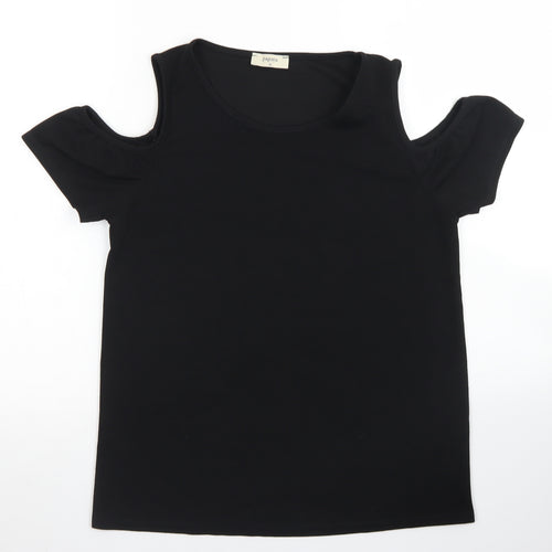 Papaya Womens Black  Polyester Basic Blouse Size 10 Round Neck - Cold Shoulder