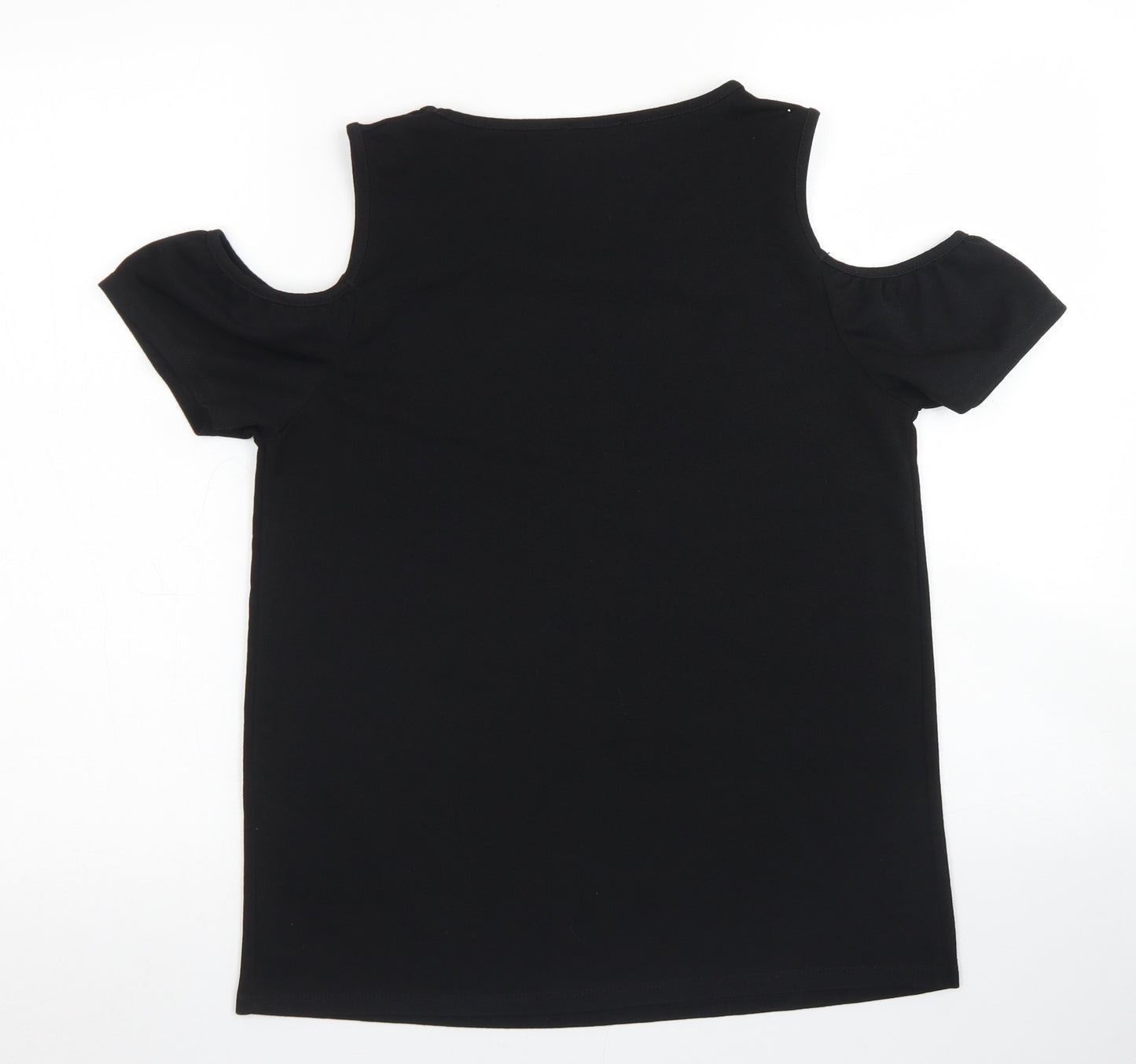 Papaya Womens Black  Polyester Basic Blouse Size 10 Round Neck - Cold Shoulder