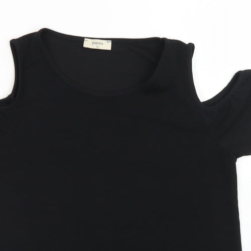 Papaya Womens Black  Polyester Basic Blouse Size 10 Round Neck - Cold Shoulder