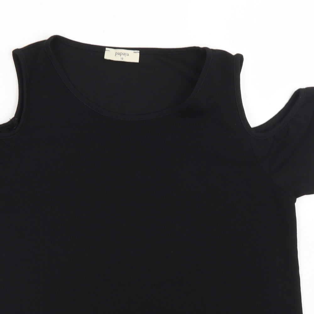 Papaya Womens Black  Polyester Basic Blouse Size 10 Round Neck - Cold Shoulder