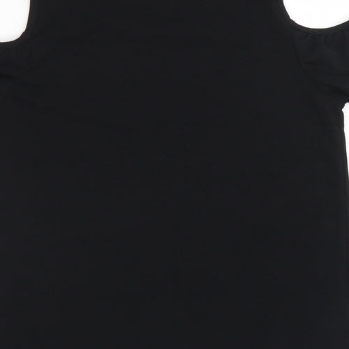 Papaya Womens Black  Polyester Basic Blouse Size 10 Round Neck - Cold Shoulder