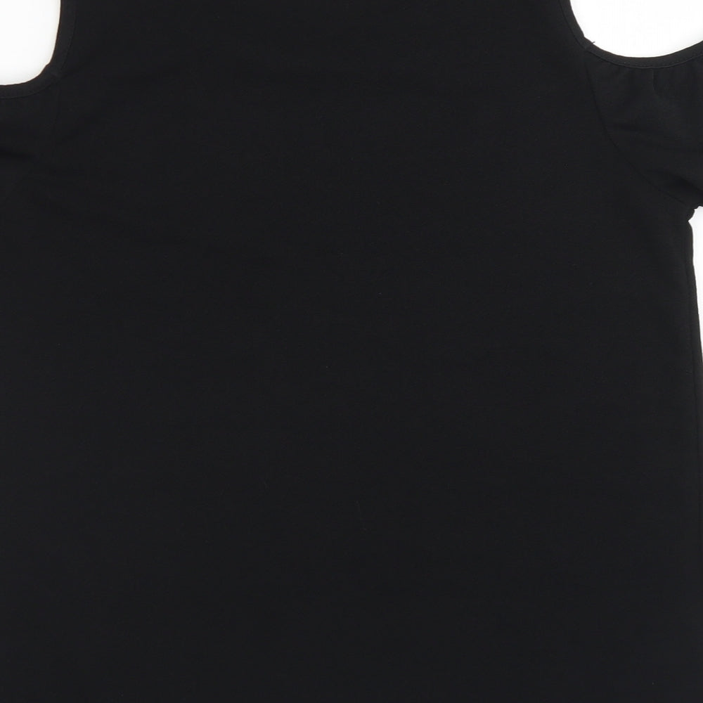 Papaya Womens Black  Polyester Basic Blouse Size 10 Round Neck - Cold Shoulder
