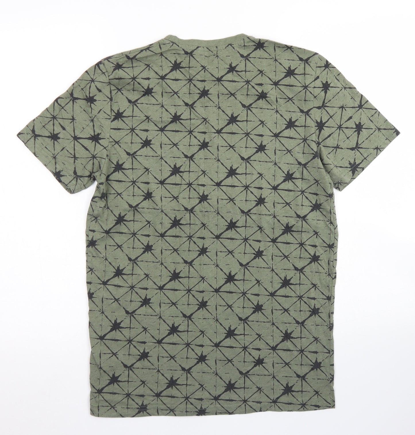 Pep & Co Mens Green Geometric Cotton  T-Shirt Size S Crew Neck