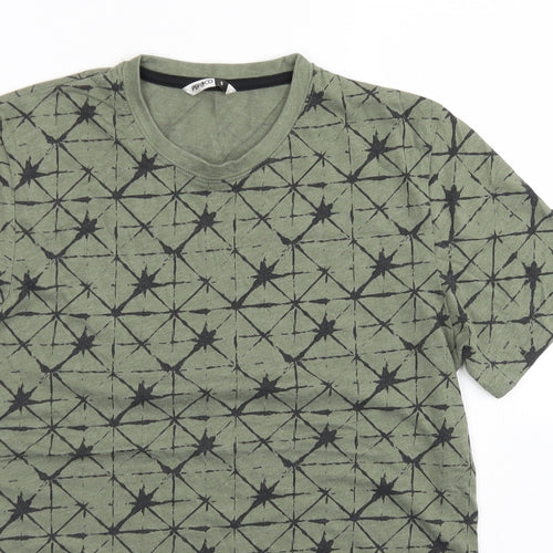 Pep & Co Mens Green Geometric Cotton  T-Shirt Size S Crew Neck