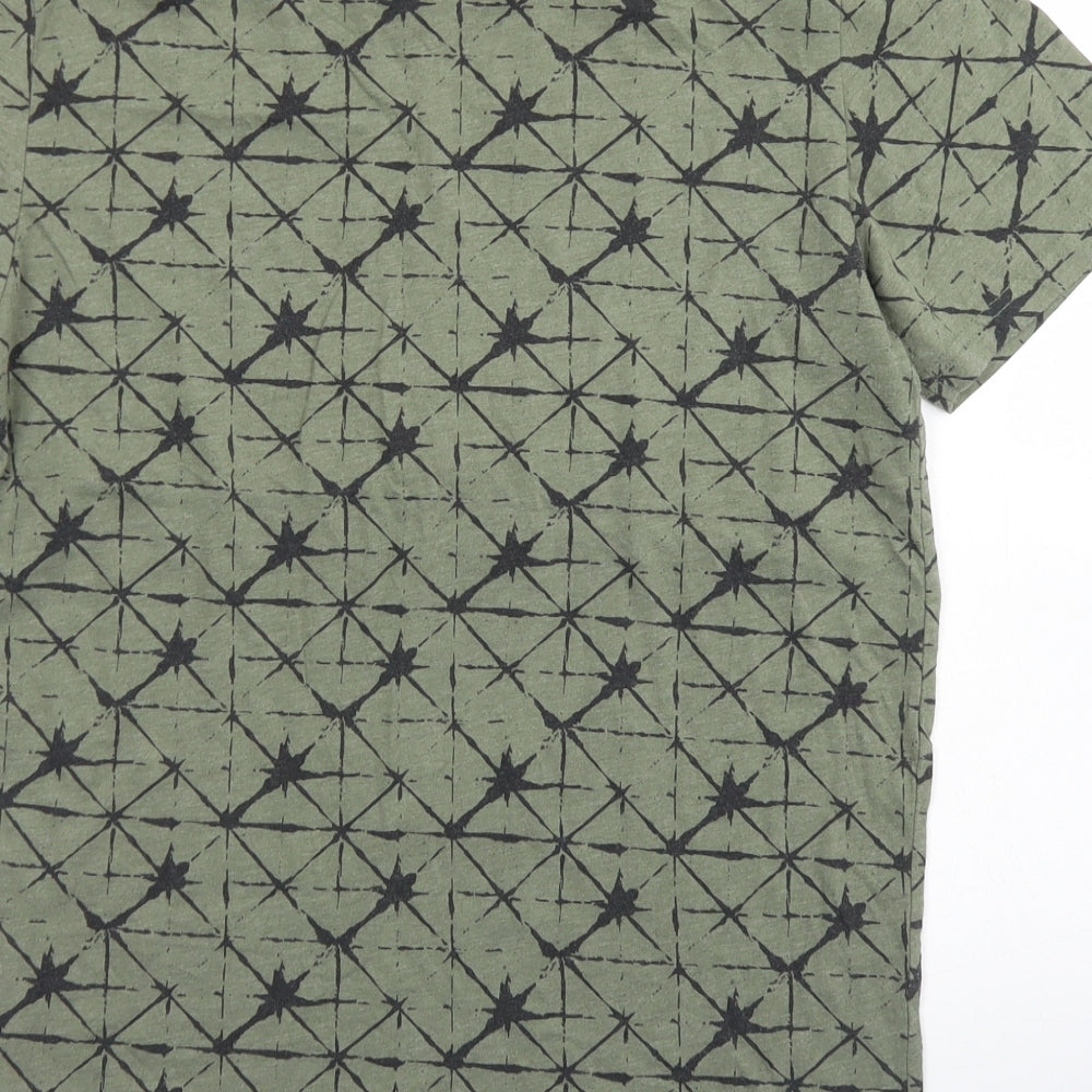 Pep & Co Mens Green Geometric Cotton  T-Shirt Size S Crew Neck