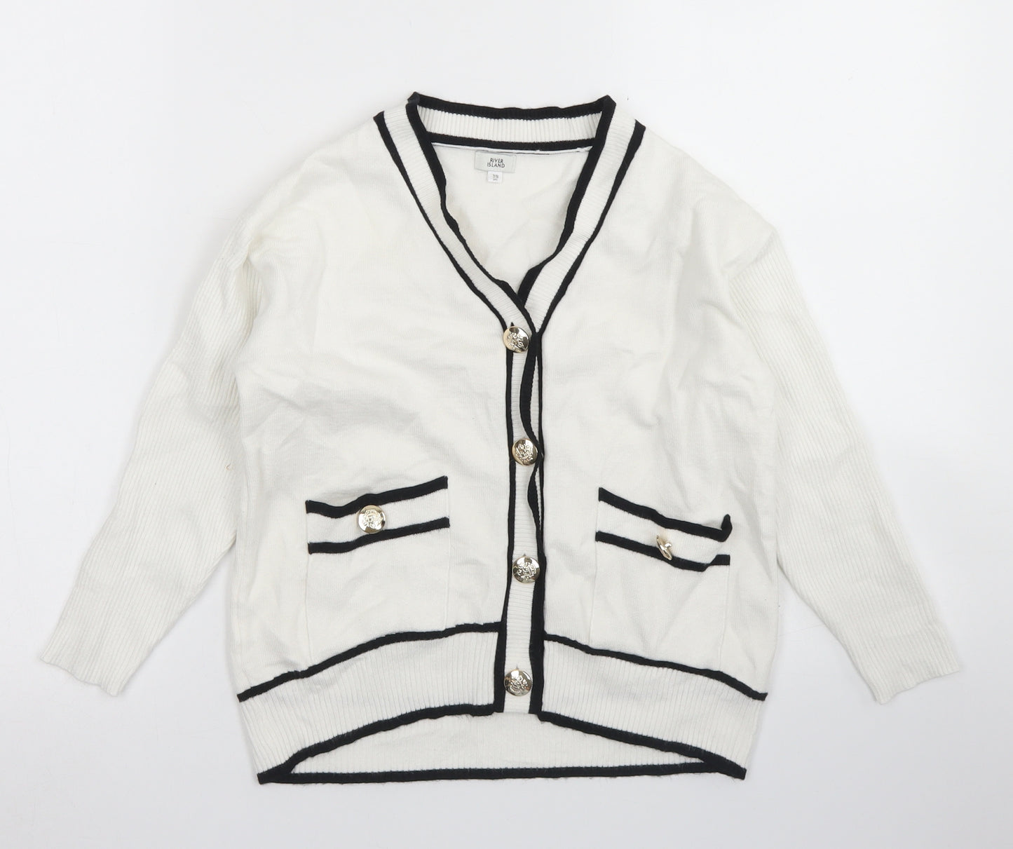 River Island Girls White V-Neck  Viscose Cardigan Jumper Size 7-8 Years  Button