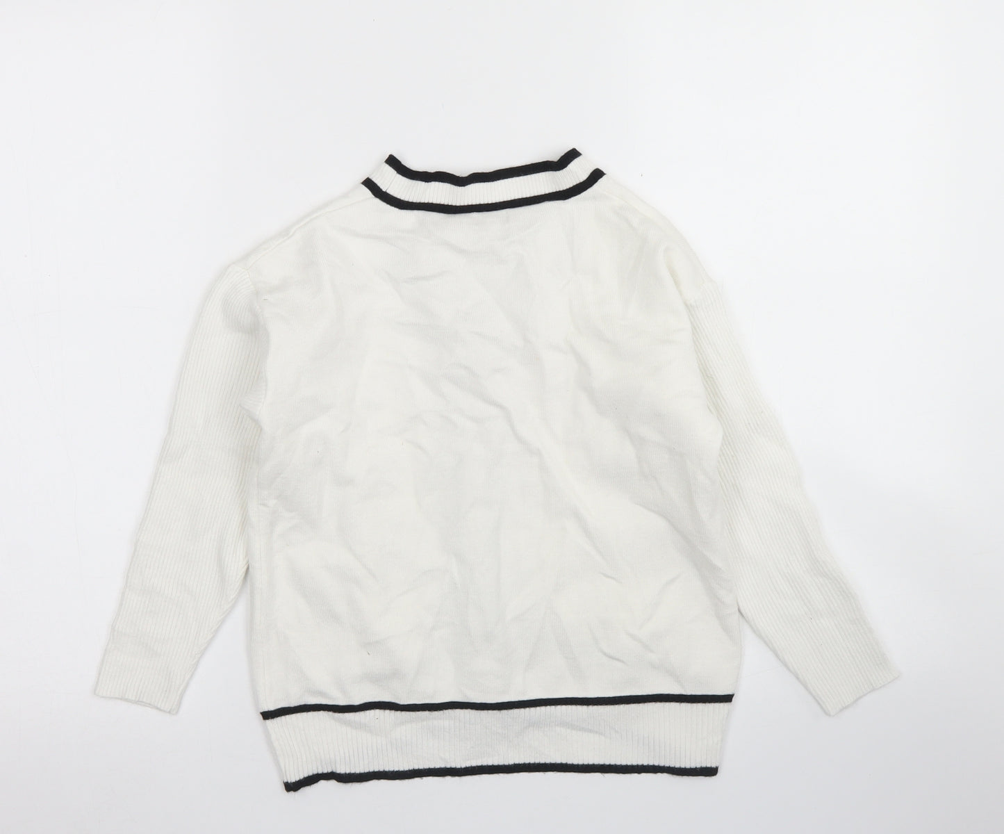 River Island Girls White V-Neck  Viscose Cardigan Jumper Size 7-8 Years  Button