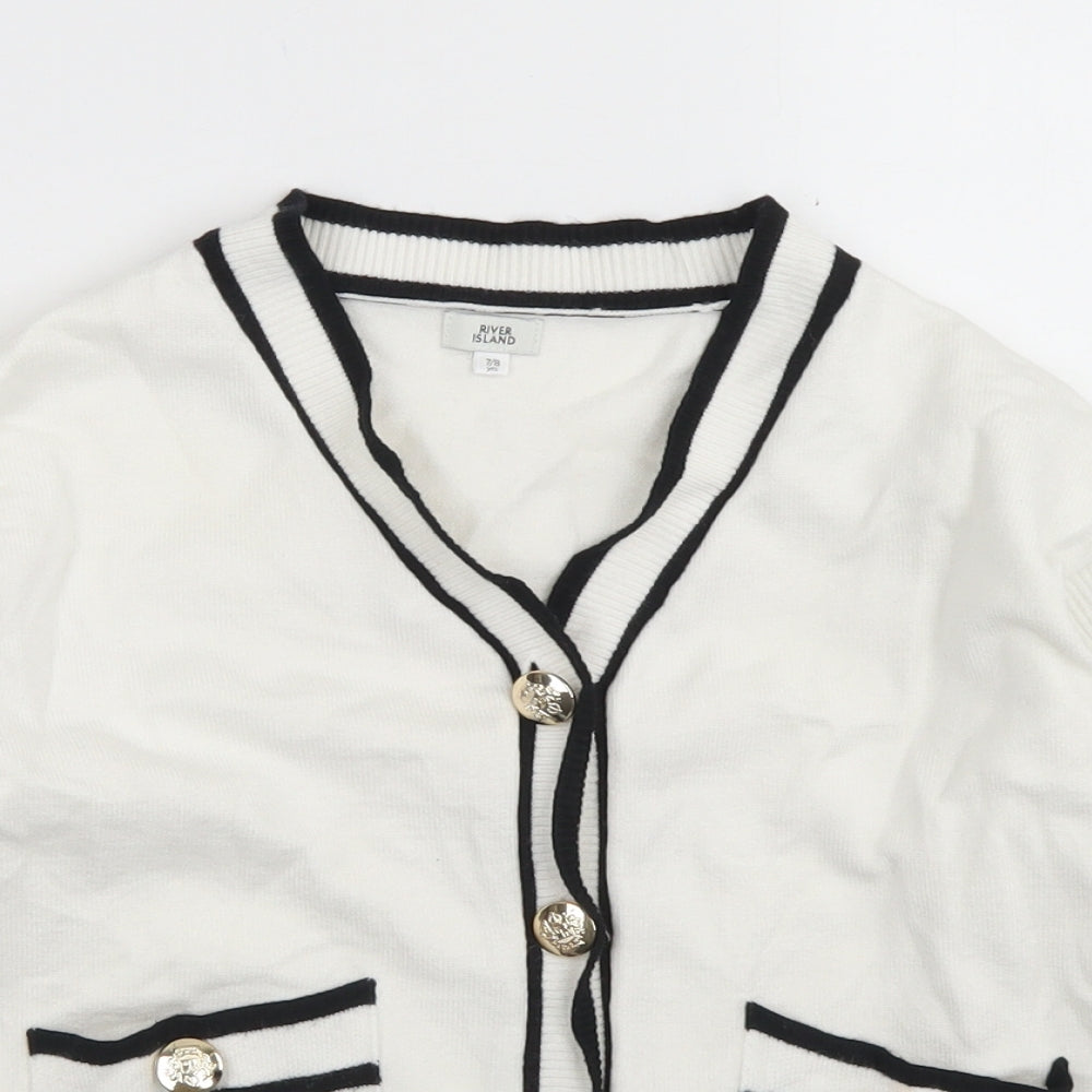 River Island Girls White V-Neck  Viscose Cardigan Jumper Size 7-8 Years  Button
