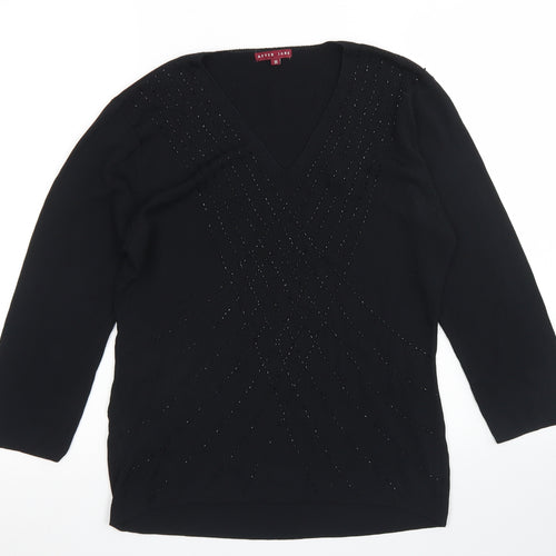 After Dark Womens Black  Nylon Basic Blouse Size M V-Neck