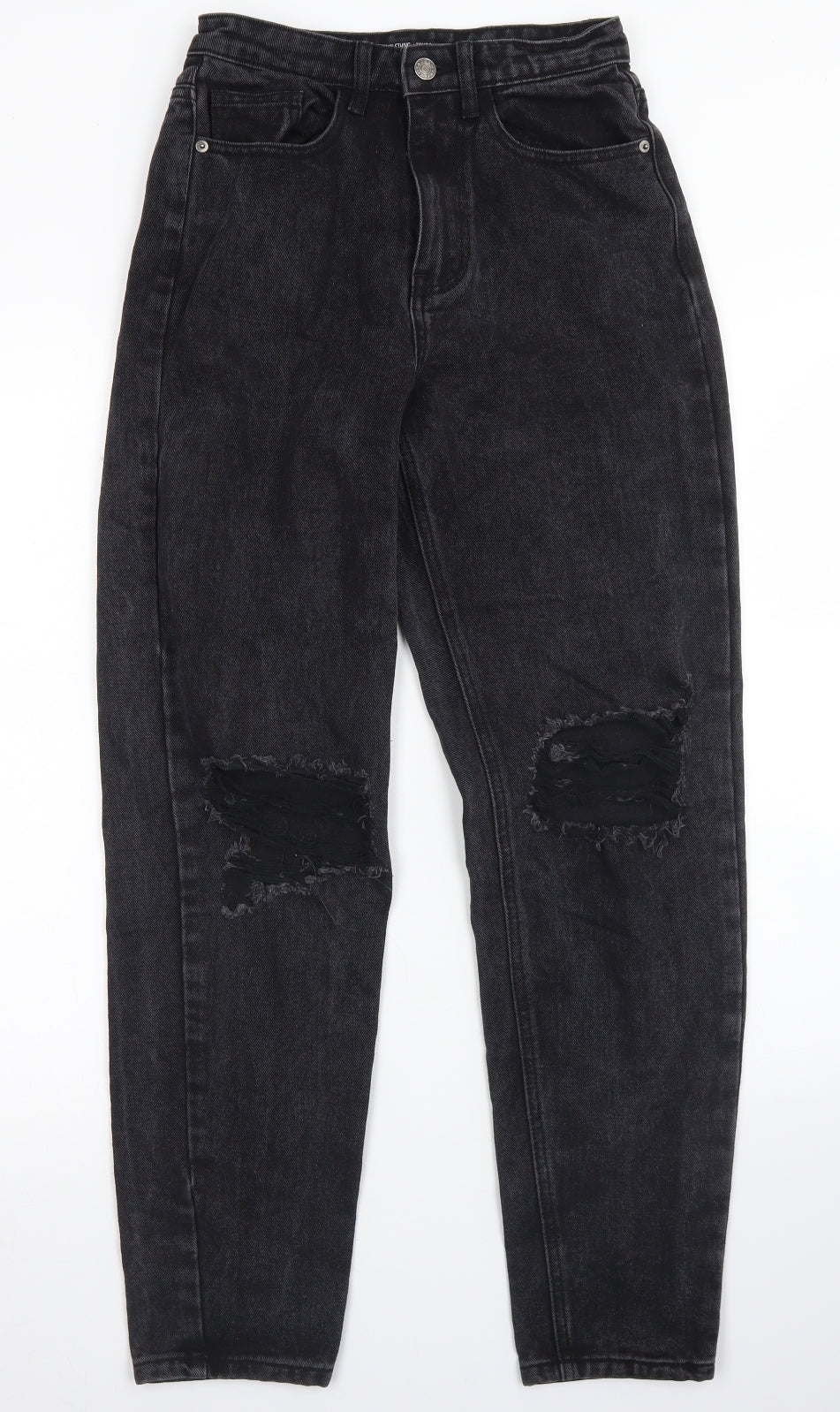 PRETTYLITTLETHING Womens Black  Cotton Mom Jeans Size 6 L29 in Regular Button