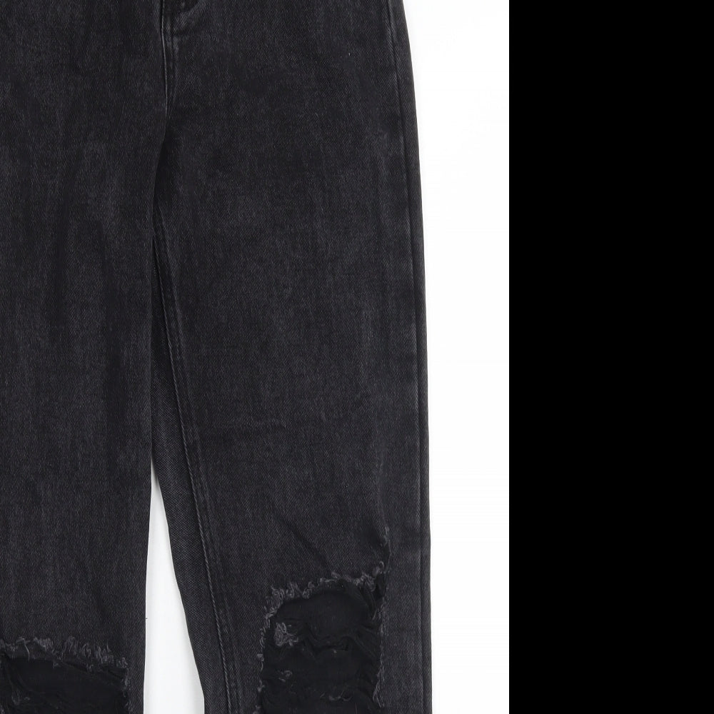 PRETTYLITTLETHING Womens Black  Cotton Mom Jeans Size 6 L29 in Regular Button