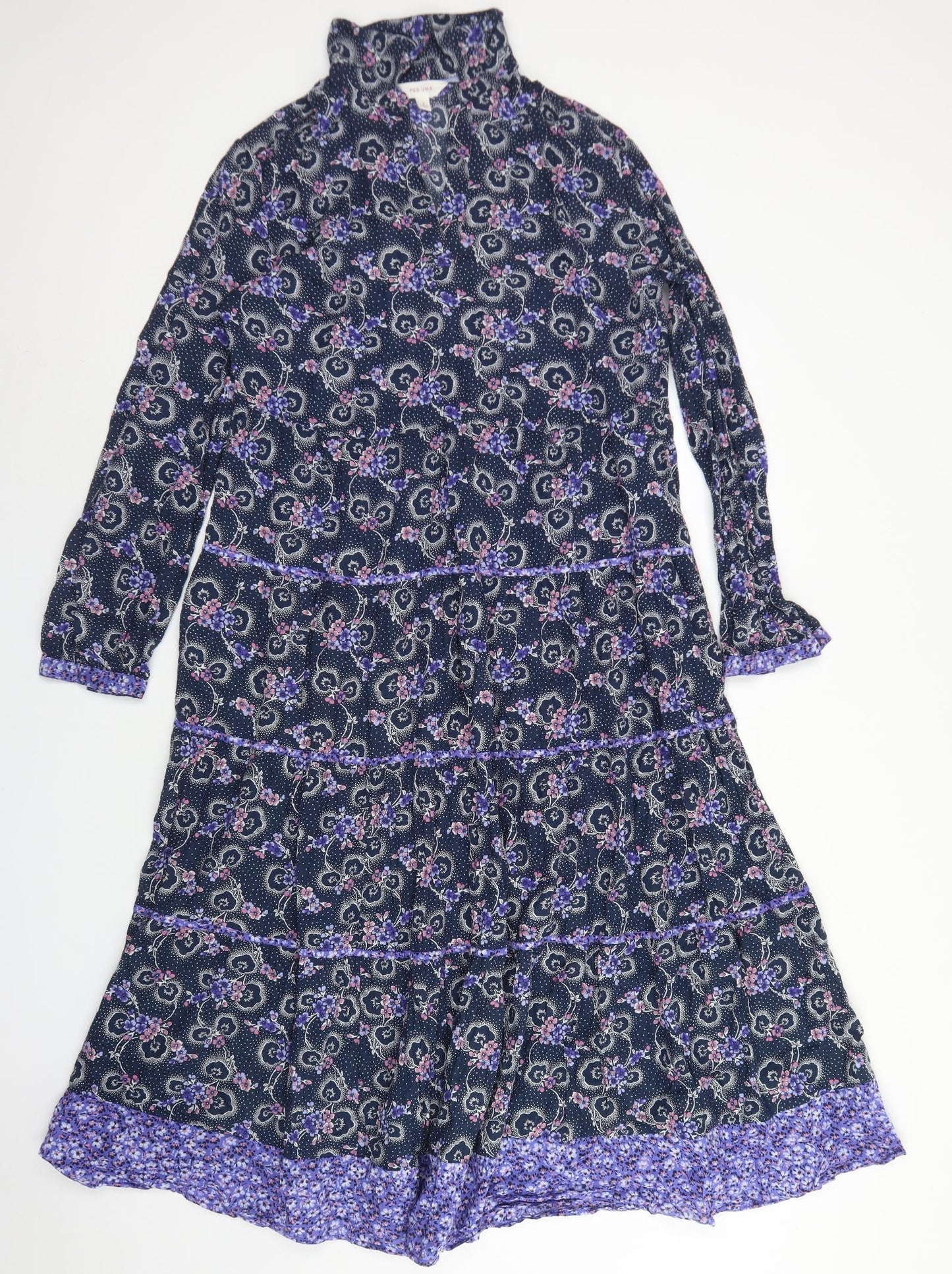 M&S Womens Purple Floral Cotton Maxi  Size 8  Collared Button