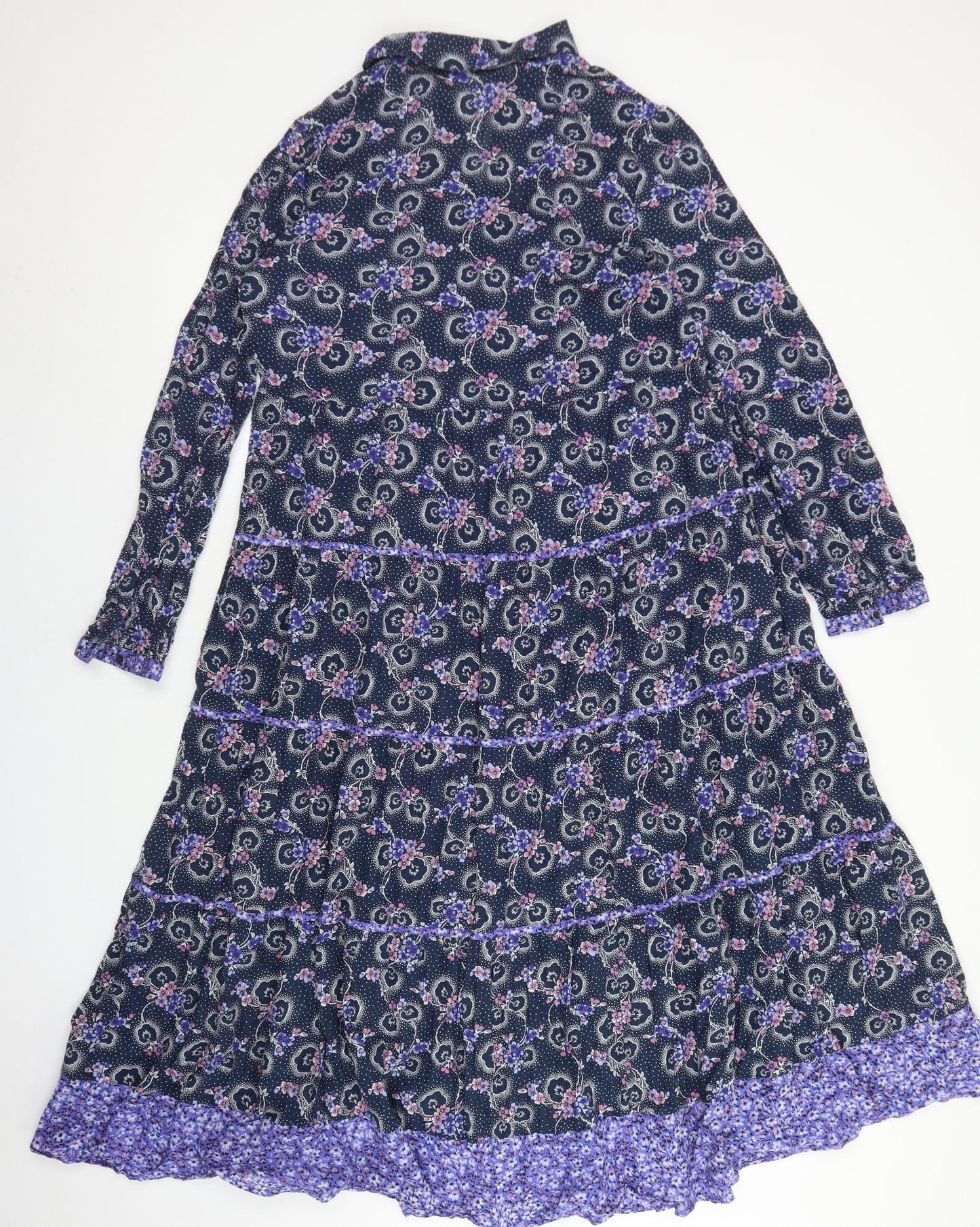 M&S Womens Purple Floral Cotton Maxi  Size 8  Collared Button