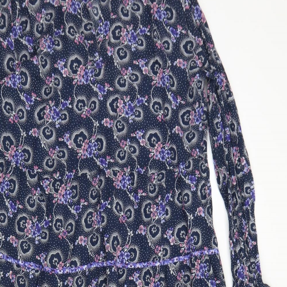 M&S Womens Purple Floral Cotton Maxi  Size 8  Collared Button
