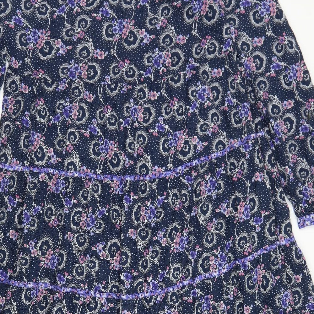 M&S Womens Purple Floral Cotton Maxi  Size 8  Collared Button