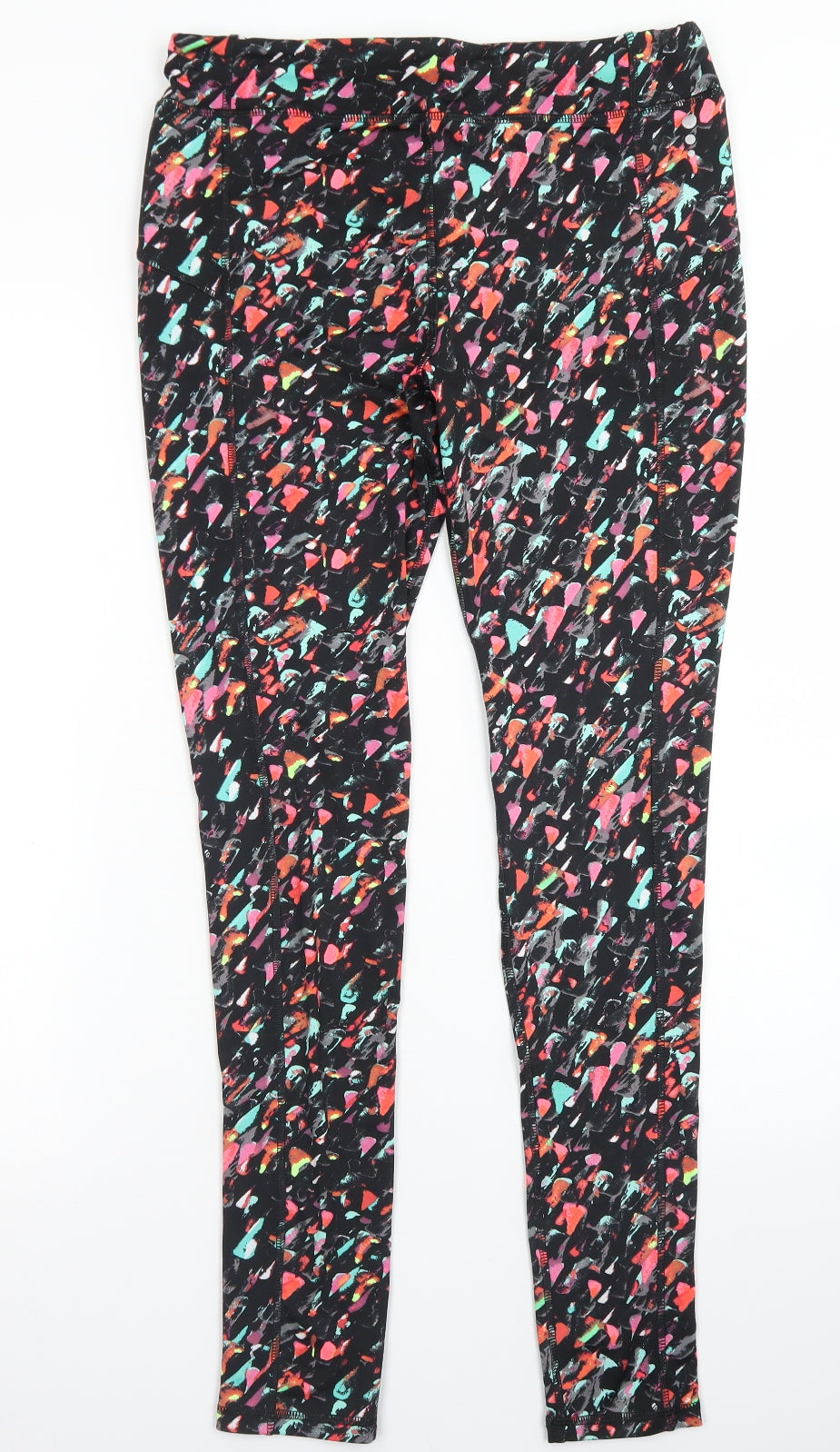TU Womens Black Geometric Polyester Compression Leggings Size 12 L28 in Regular