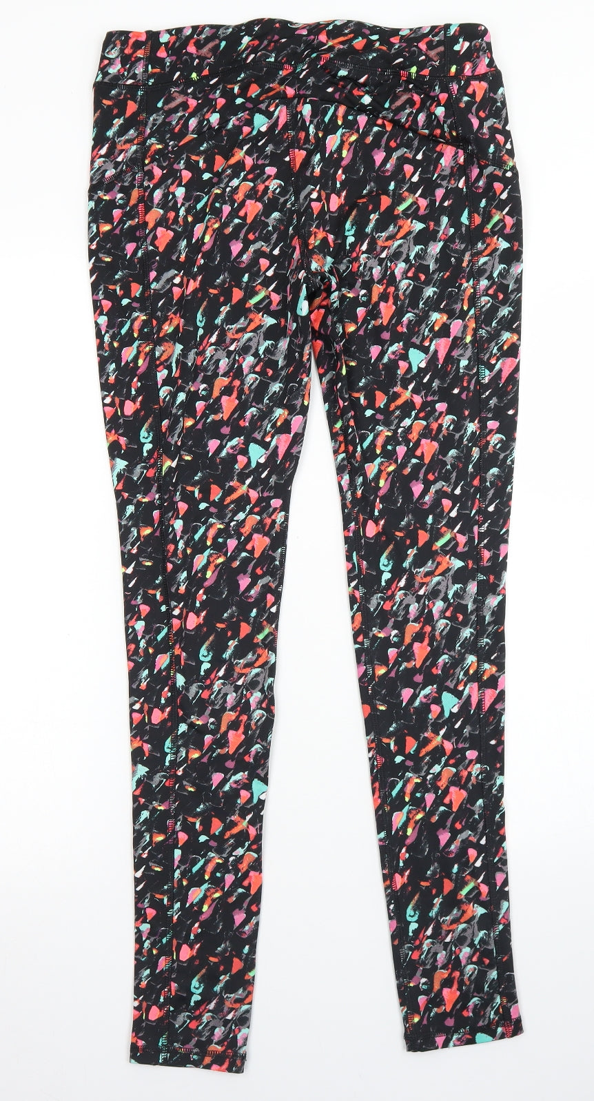 TU Womens Black Geometric Polyester Compression Leggings Size 12 L28 in Regular