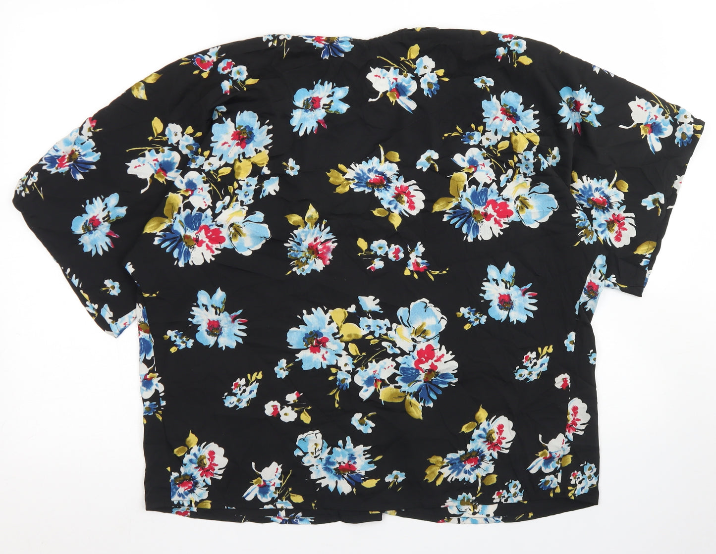 Atmosphere Womens Black Floral Polyester Kimono Blouse Size S Round Neck