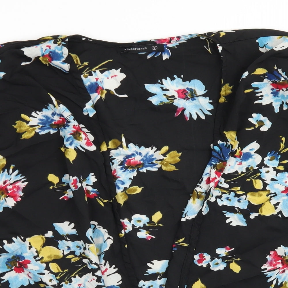 Atmosphere Womens Black Floral Polyester Kimono Blouse Size S Round Neck