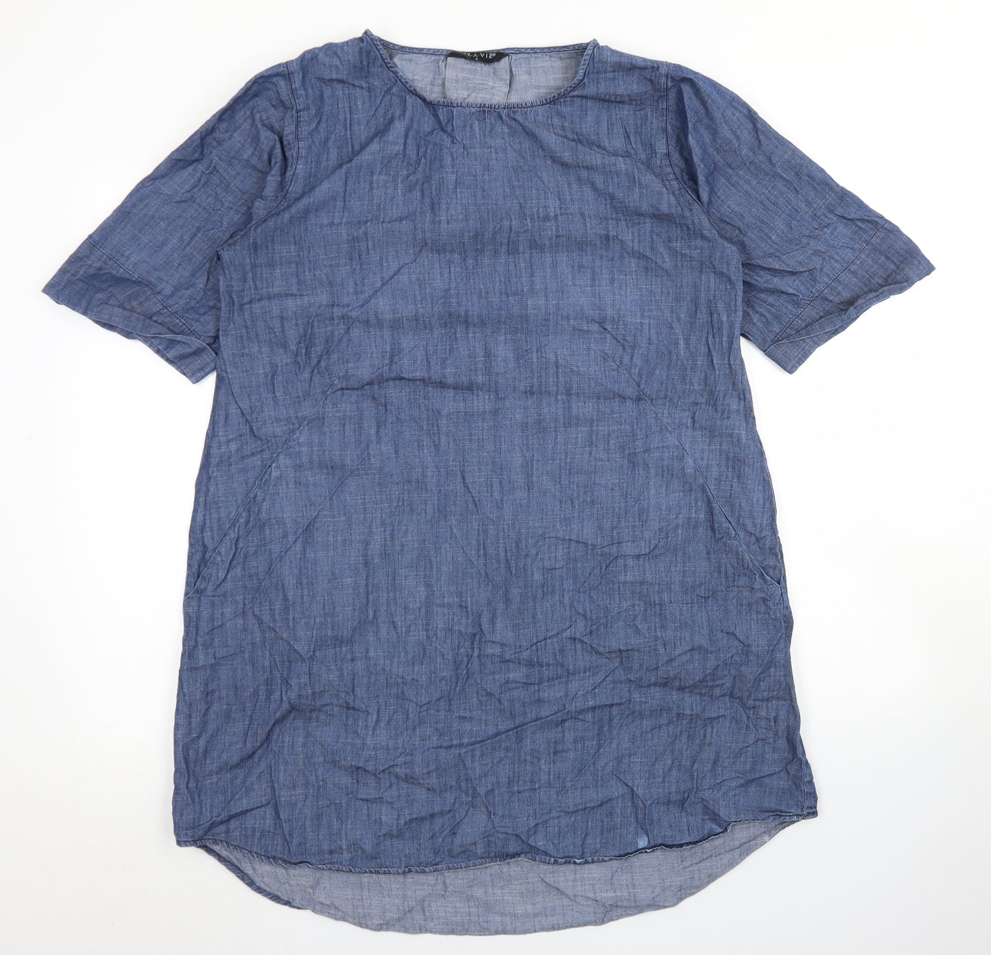 Viz-A-Viz Womens Blue  Cotton A-Line  Size S  Round Neck