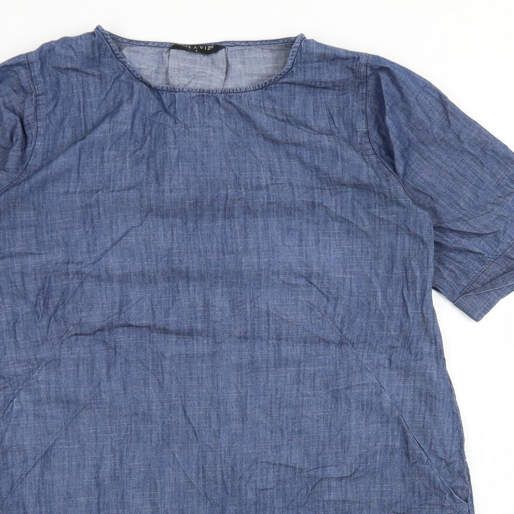Viz-A-Viz Womens Blue  Cotton A-Line  Size S  Round Neck