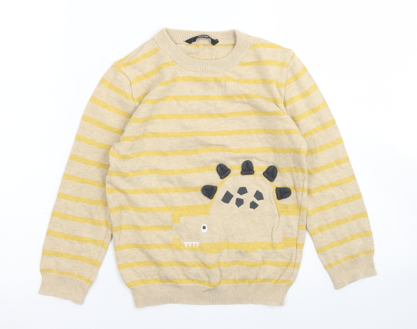 George Boys Brown Crew Neck Striped Cotton Pullover Jumper Size 6-7 Years   - Dinosaur