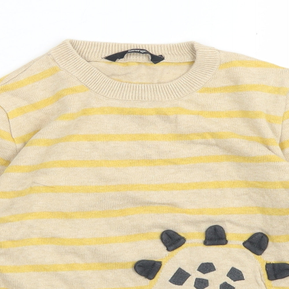 George Boys Brown Crew Neck Striped Cotton Pullover Jumper Size 6-7 Years   - Dinosaur