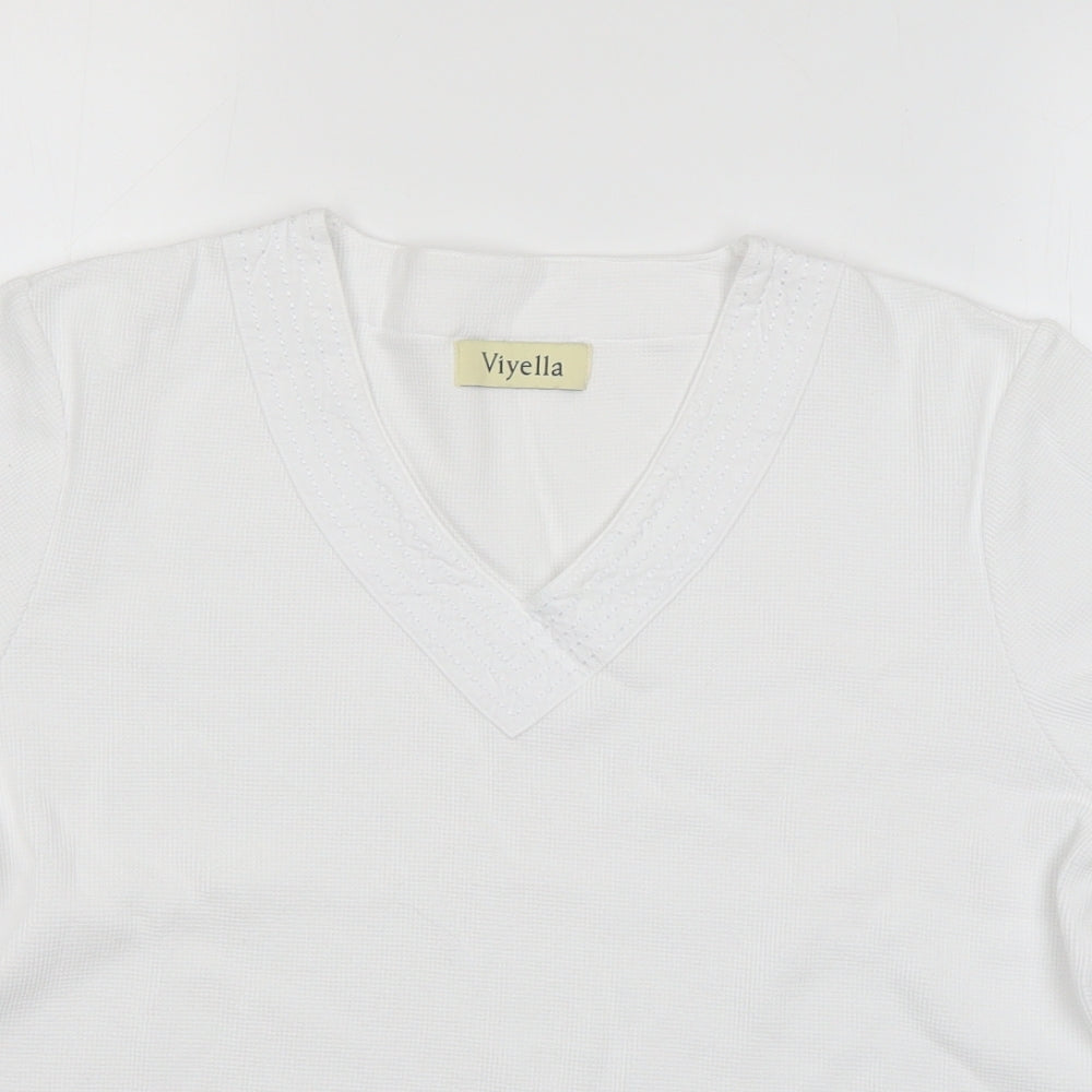 Viyella Womens White  Cotton Basic T-Shirt Size L V-Neck