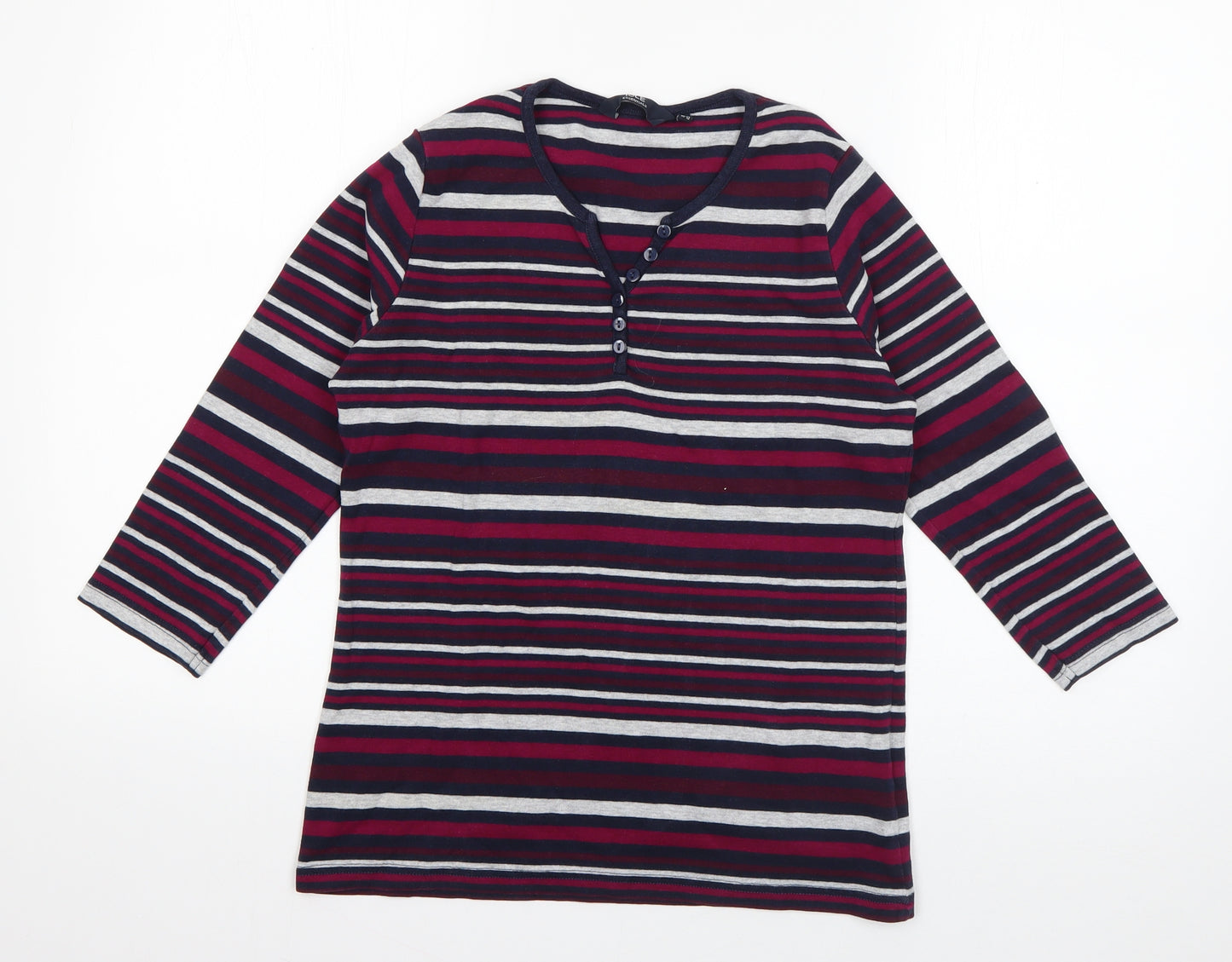 Isle Womens Pink Striped Cotton Basic T-Shirt Size 10 V-Neck