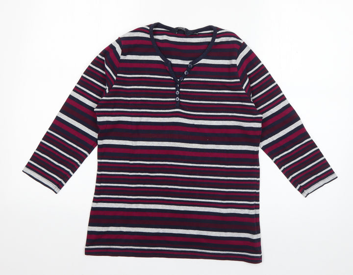 Isle Womens Pink Striped Cotton Basic T-Shirt Size 10 V-Neck