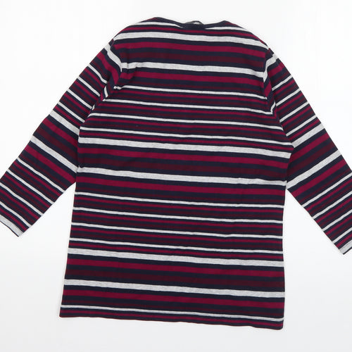 Isle Womens Pink Striped Cotton Basic T-Shirt Size 10 V-Neck