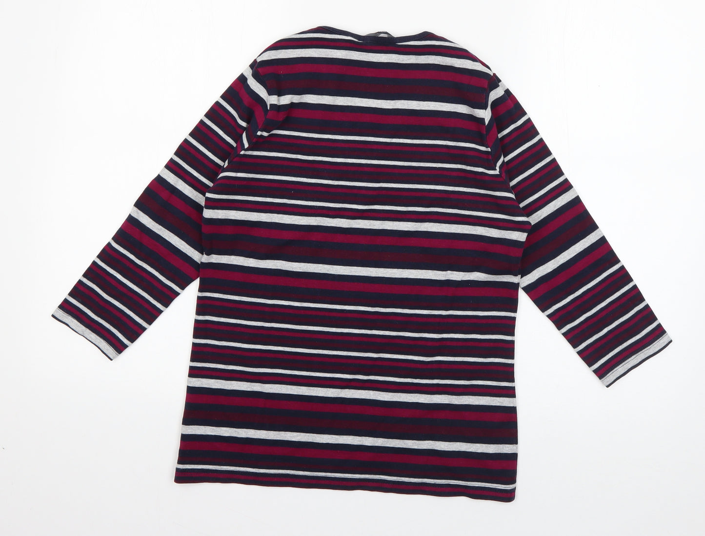 Isle Womens Pink Striped Cotton Basic T-Shirt Size 10 V-Neck