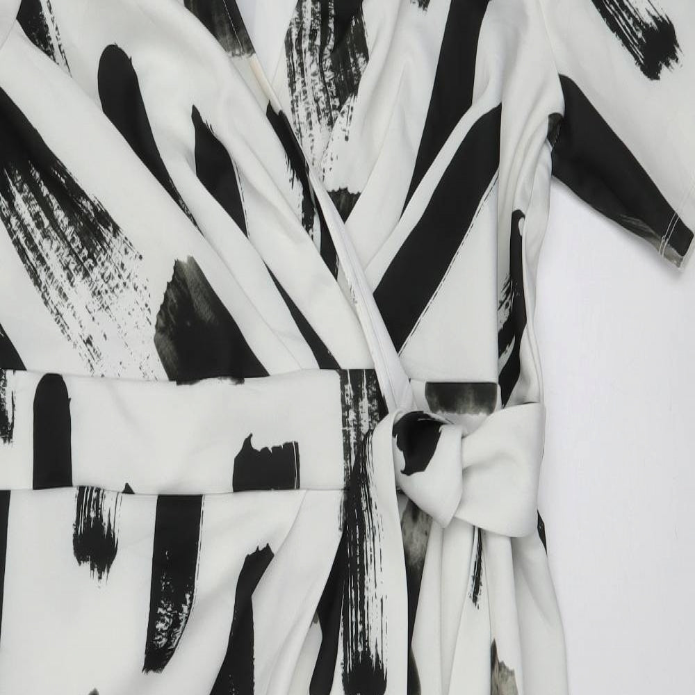 Oasis Womens White Geometric Polyester Wrap Dress  Size 20  V-Neck Tie