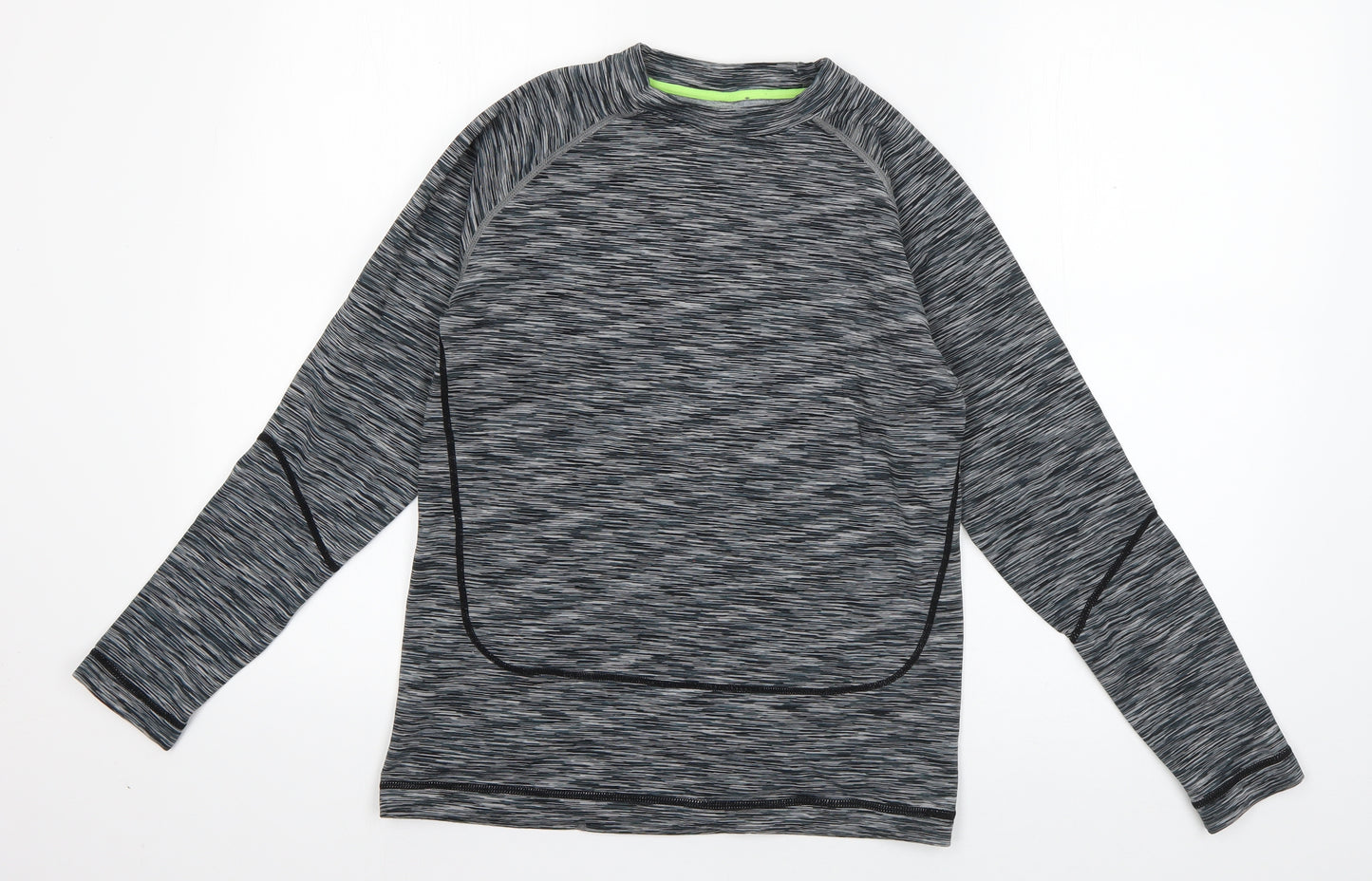Workout Womens Grey Striped Polyester Basic T-Shirt Size M Round Neck Pullover