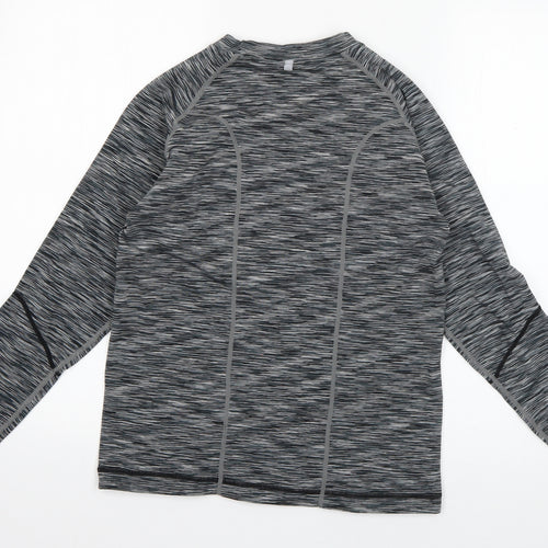 Workout Womens Grey Striped Polyester Basic T-Shirt Size M Round Neck Pullover