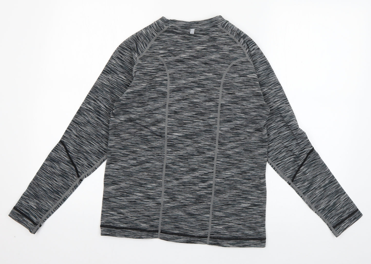 Workout Womens Grey Striped Polyester Basic T-Shirt Size M Round Neck Pullover