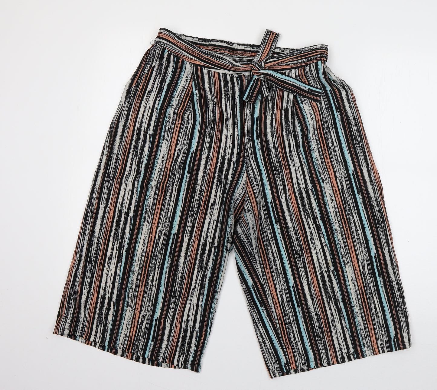 Primark Womens Multicoloured Striped Polyester Culotte Shorts Size 12 L16 in Regular