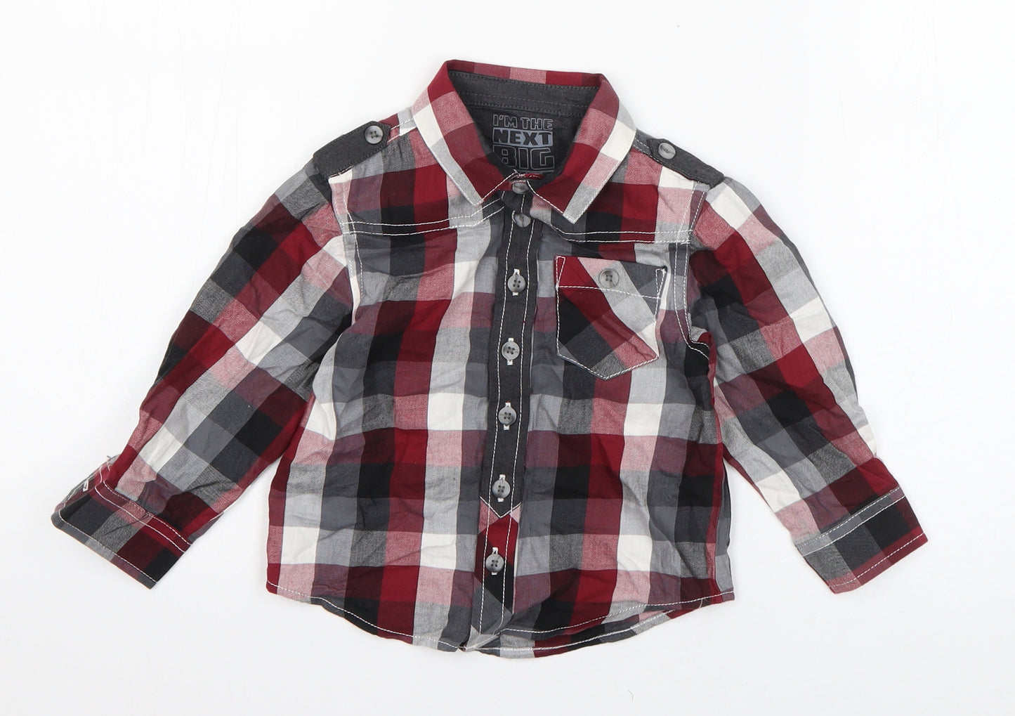 NEXT Boys Red Check Cotton Basic Button-Up Size 12-18 Months Collared Button